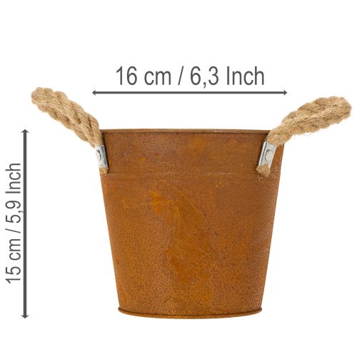 Metal pot with handles, herb pot, rust decoration Ø16.5cm H15cm | Floristik24.co.uk