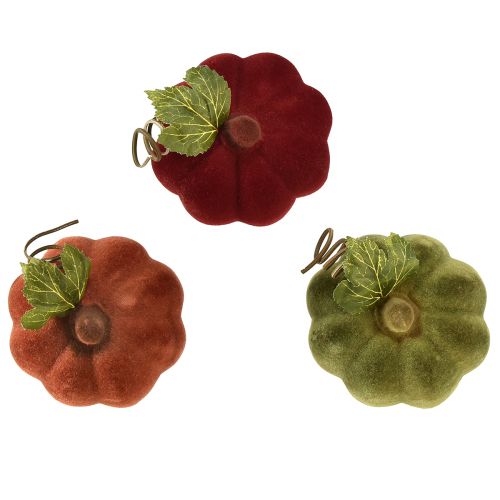 Product Mini pumpkin decoration flocked – assorted in autumn colours 9.5cm 3 pcs