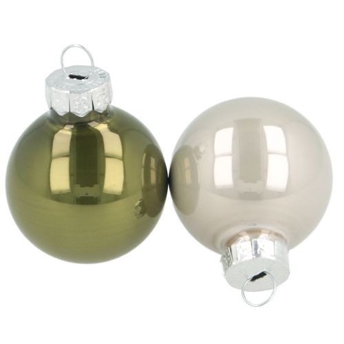 Mini Christmas balls glass green silver grey Ø3cm 22pcs