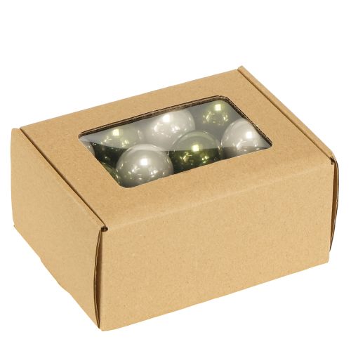 Product Mini Christmas balls glass green silver grey Ø3cm 22pcs