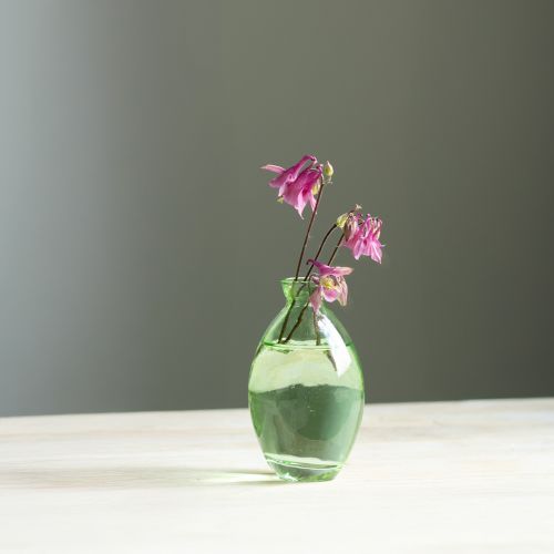 Mini vases glass bulbous glass vases green tinted H12cm 6 pcs