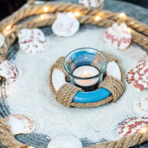 Floristik24 Nautical decoration lantern glass with lifebuoy blue, white Ø12cm