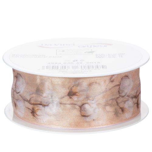 Product Organza ribbon, cotton flowers, decorative ribbon, pink, 40mm, 15m