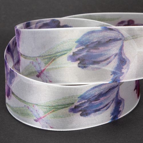 Product Organza ribbon, chiffon ribbon, parrot tulips, purple, 40mm, 18m