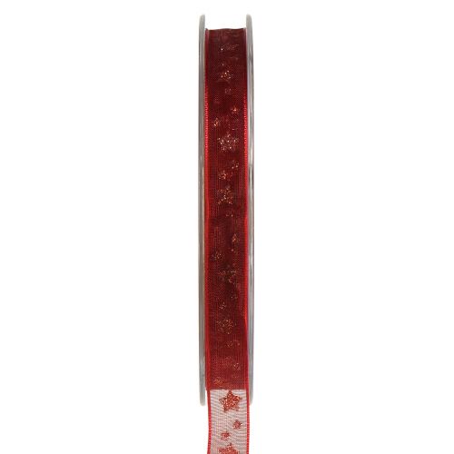 Product Organza ribbon red with sparkling stars – Christmas ribbon 10mm 20m