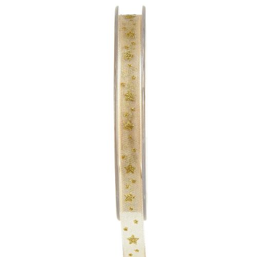 Product Organza ribbon Christmas ribbon stars beige gold W10mm L20m