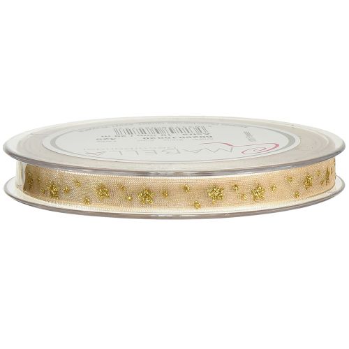 Product Organza ribbon Christmas ribbon stars beige gold W10mm L20m