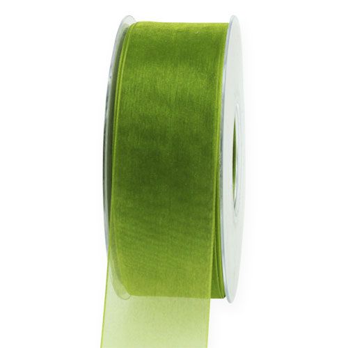Floristik24 Organza ribbon green gift ribbon woven edge olive green 40mm 50m