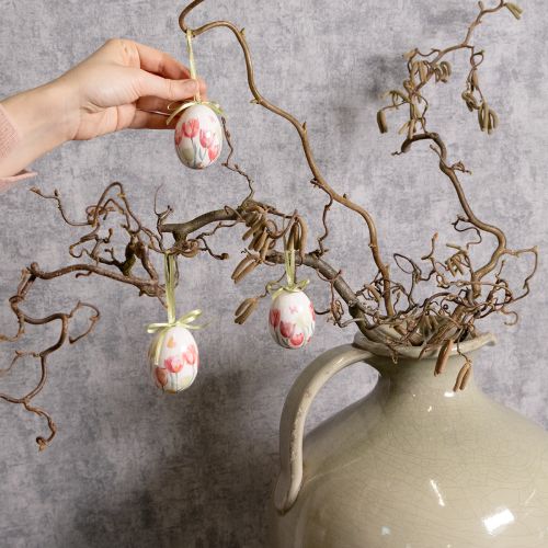 Product Easter egg decoration, tulip motif with ribbon for hanging and spring decoration, 6cm, 12 pieces