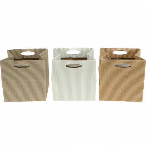 Floristik24 Paper Bag 12cm Brown, Cream, Beige Planter Gift Bag 12 Pcs
