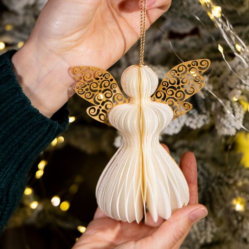 Product Paper Angel Tree Ornaments, Angel Pendants, White and Gold, 12cm, 4 Pieces