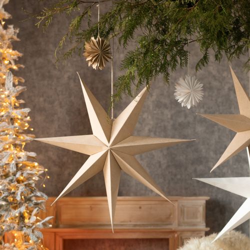 Product Paper stars for hanging tree decorations white natural 16cm 6 pcs