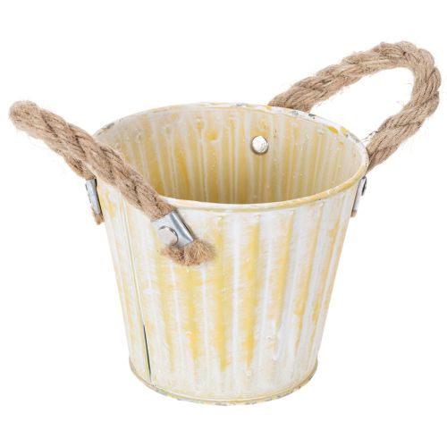 Product Planting bucket, metal pot with handles, decorative planter, pink/green/yellow, shabby chic, Ø12cm, H10cm, set of 3