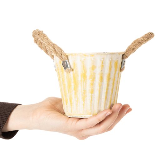 Product Planting bucket, metal pot with handles, decorative planter, pink/green/yellow, shabby chic, Ø12cm, H10cm, set of 3