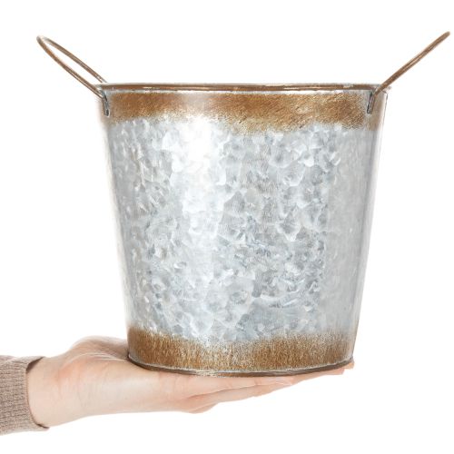 Product Metal planter, flower bowl, plant pot with silver handles, weathered steel finish, Ø18cm H20cm