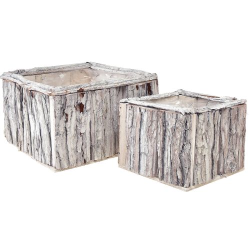 Product Planter Wood with Bark Natural White 17/24cm Set of 2