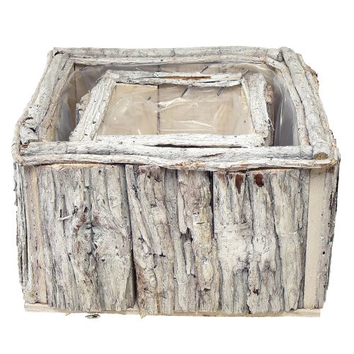 Product Planter Wood with Bark Natural White 17/24cm Set of 2