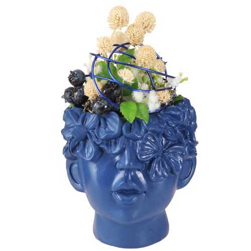 Plant Head Polyresin Bust Planter Blue 13.5×13×14cm