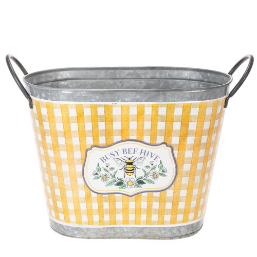 Product Oval plant pot with bee design, checkered pattern, summer decoration, planter, 38×24×29cm