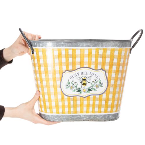 Product Oval plant pot with bee design, checkered pattern, summer decoration, planter, 38×24×29cm