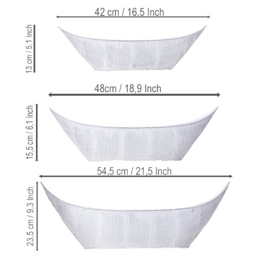 Product Plant pot, boat-shaped, metal, white/silver, 54.5/48/42cm, set of 3