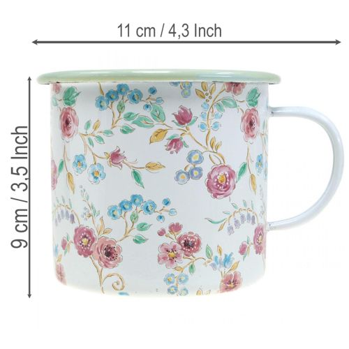 Product Planting cup roses enamel decorative cup with handle white Ø9.5cm
