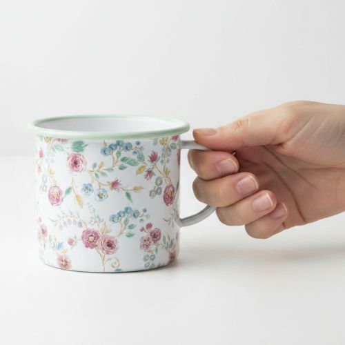 Product Planting cup roses enamel decorative cup with handle white Ø9.5cm