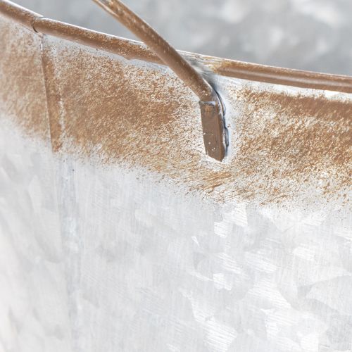 Product Plant pot with handles, decorative bowl with rust finish, silver metal container Ø26cm H25.5cm