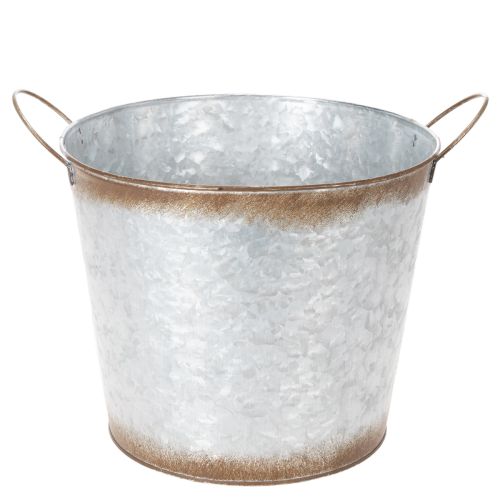Product Plant pot with handles, decorative bowl with rust finish, silver metal container Ø26cm H25.5cm