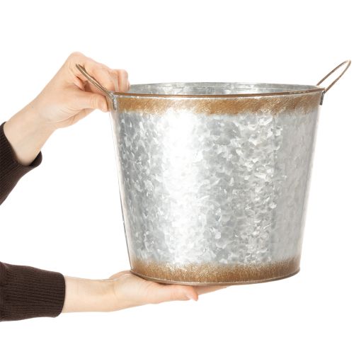 Product Plant pot with handles, decorative bowl with rust finish, silver metal container Ø26cm H25.5cm