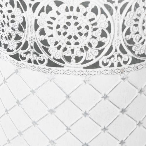 Product Plant pot with lace pattern, metal container, decorative bucket, white, silver, shabby chic, H28/25.5/23.5cm, Ø29.5/25.5/20cm, set of 3