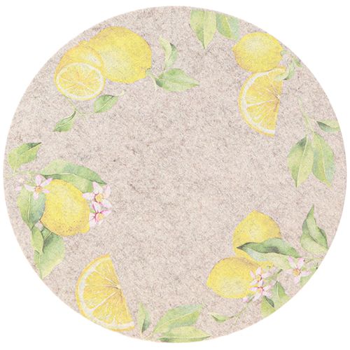 Product Placemat Round Grey Felt Summer Lemon 31cm 2 Pcs