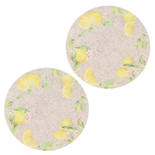 Product Placemat Round Grey Felt Summer Lemon 31cm 2 Pcs