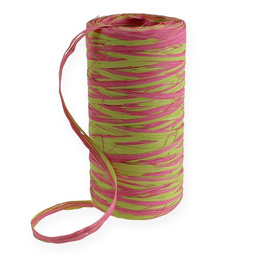 Floristik24 Raffia Band Bicolor Apple Green-Pink 200m