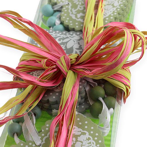Product Raffia Band Bicolor Apple Green-Pink 200m