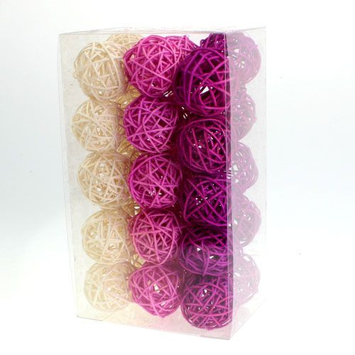 Floristik24 Rattan ball lilac, purple, bleached Ø4,5cm 30pcs
