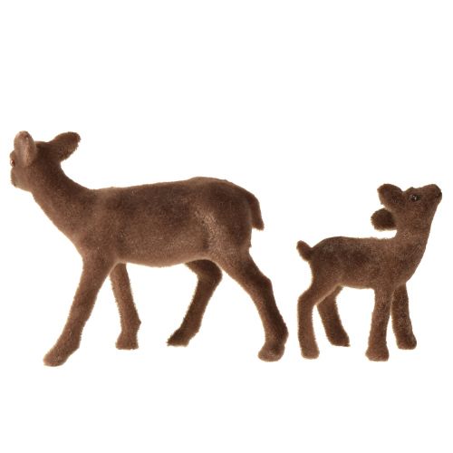 Product Deer Decoration Figures Christmas Brown Flocked Deer with Fawn in Set H9/5.5cm 4 Pcs