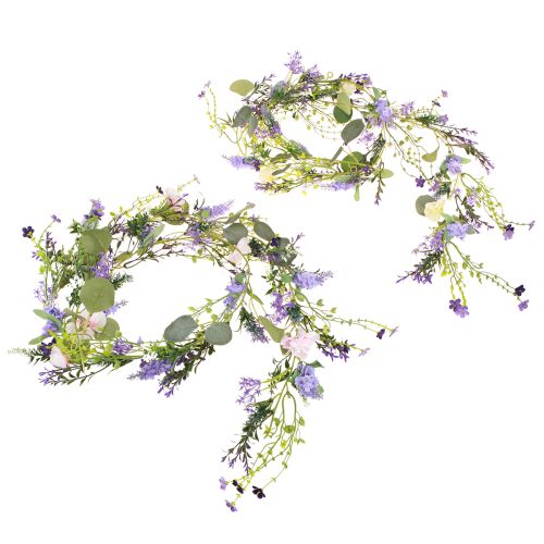 Product Romantic flower garland in purple pink white L194cm 2pcs