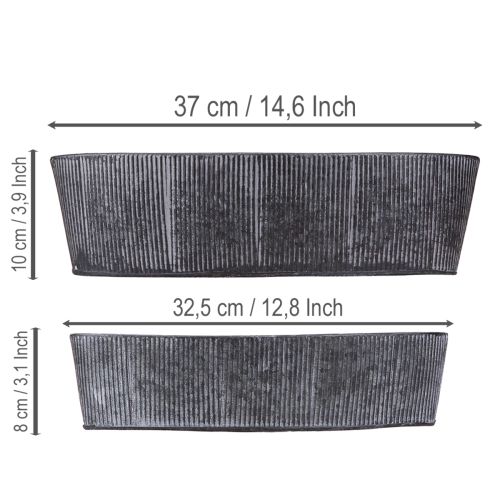 Product Oval metal bowl, black and grey, vintage style, 32.5/37cm, set of 2.