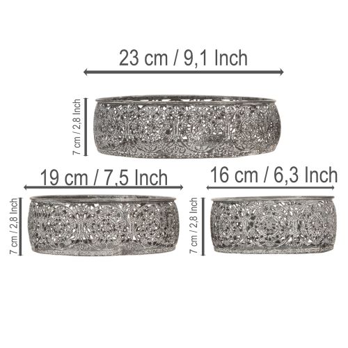 Decorative metal bowl, grey and white pattern, Ø16/19.5/23.5cm, set of 3 | Floristik24.co.uk