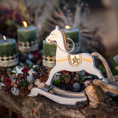 Product Rocking Horse Wood, Christmas Decoration White Golden H24cm