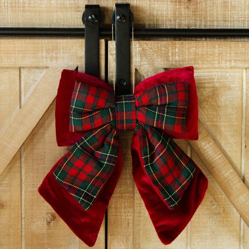 Product Red Scottish Plaid Velvet Bow Indoor 21×23cm