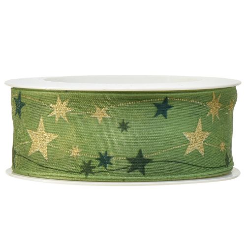 Product Christmas ribbon with stars gift ribbon green with wire edge 40mm 15m