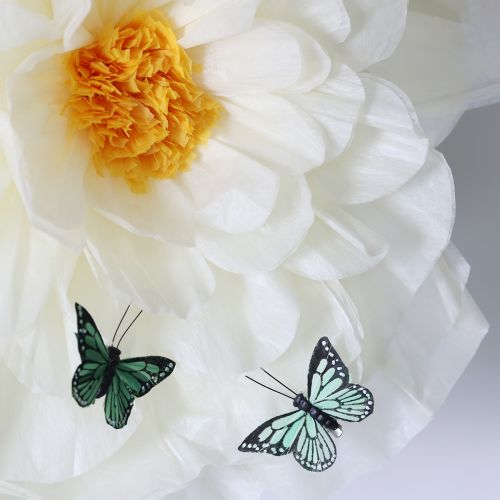 Product Clip-on Butterflies Real Feathers Green Butterflies for décor and crafts 7cm 12 pieces