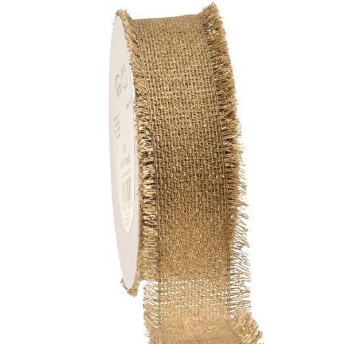 Floristik24 Decorative Ribbon Brown Gold Fringes W40mm L15m