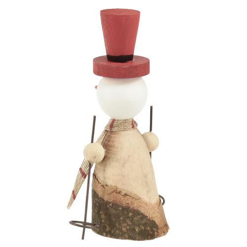 Product Adorable set of 2 wooden snowmen with red top hats – winter table decoration – natural &amp; red, 15.5 cm 2 pieces