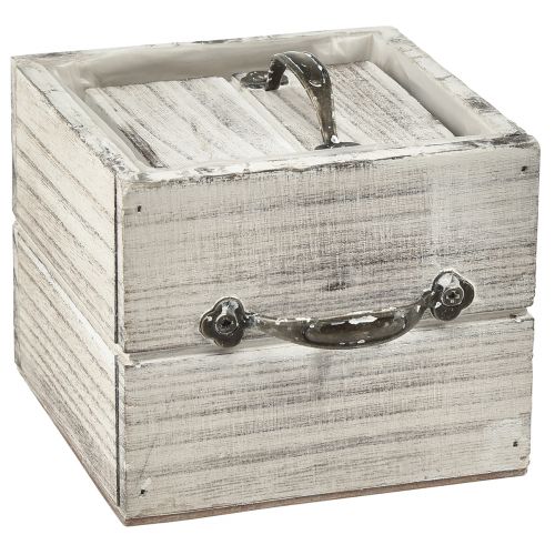 Product Wooden Drawer Set with Handle, White Wiped, 12x12cm &amp; 9x9cm - Rustic Storage - Set of 2