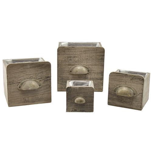 Product Wooden drawer set with handle, brown wiped - rustic storage, set of 4 different sizes