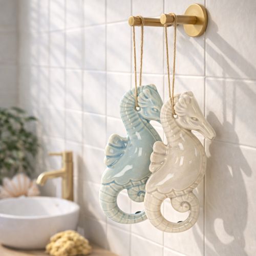 Product Seahorse Hanging Decoration for Living Room and Bathroom, Maritime Summer Flair, 15cm, 2 Pieces