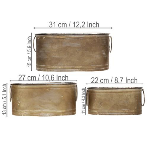 Product Set of metal plant pots and tubs, vintage retro style, L22.5cm/27cm/31cm